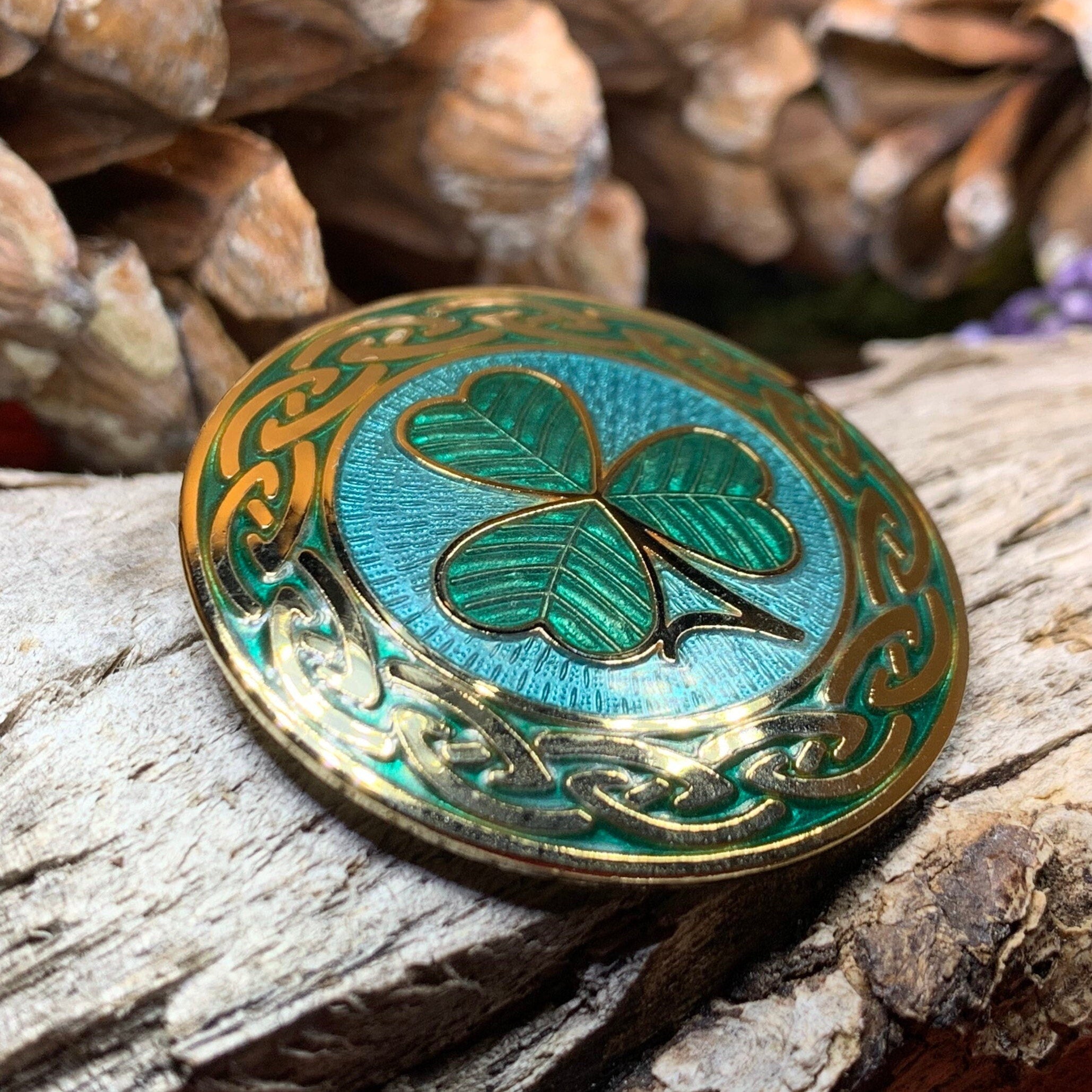 Celtic Shamrock Enamel Brooch - Irish Jewelry