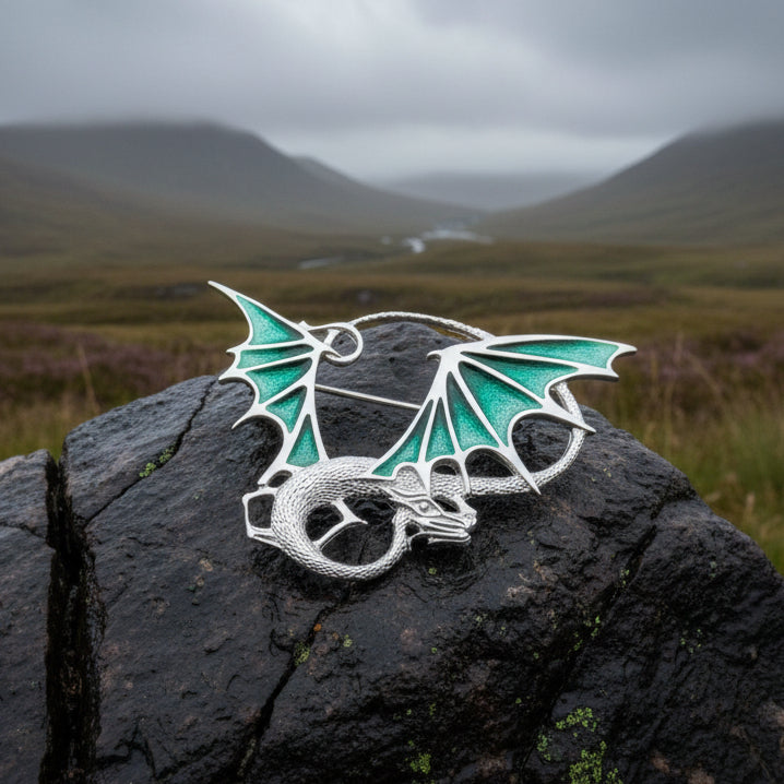 Meadowdancer Sterling Silver Dragon Brooch - Handmade in Scotland