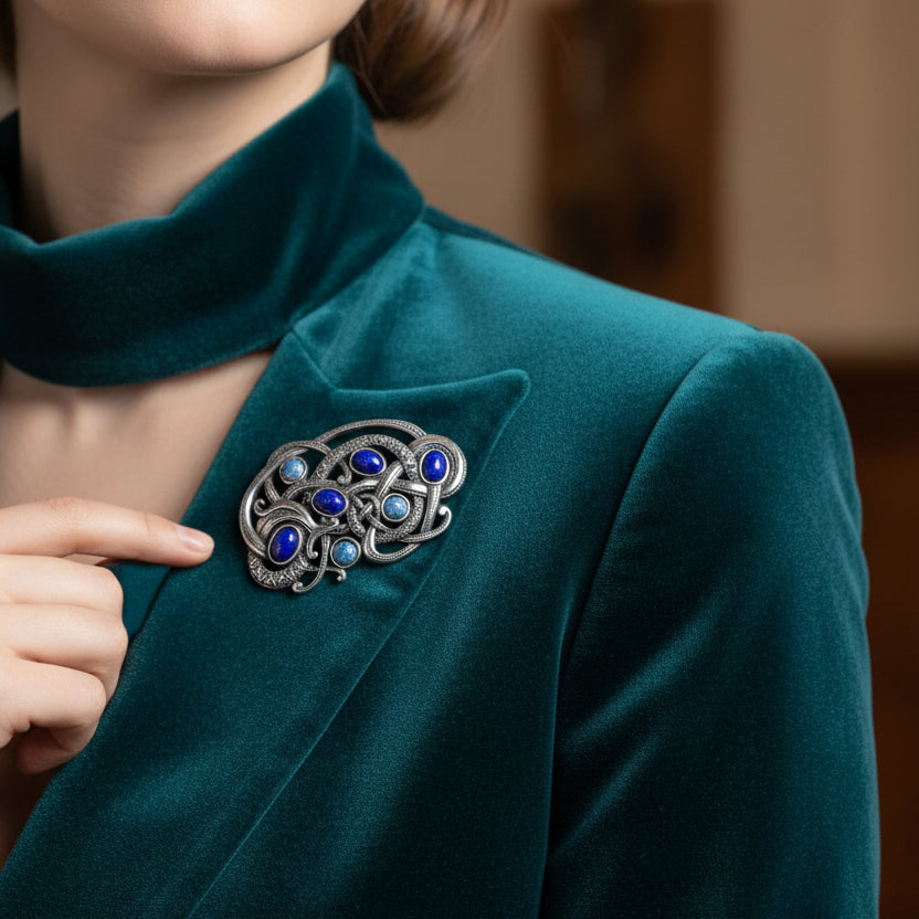 Lapis Blue Celtic Dragon Brooch