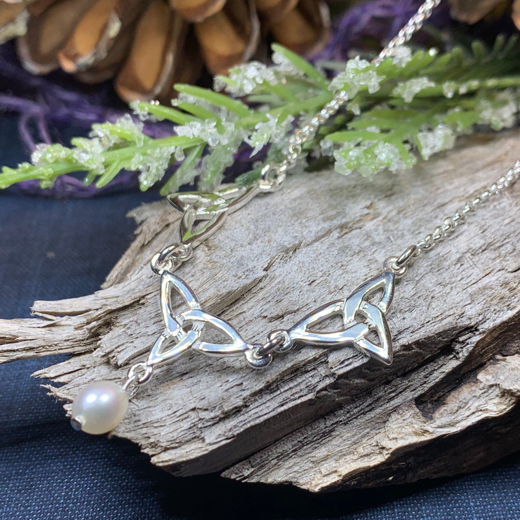Pearl Celtic Knot Necklace - Handmade in Scotland
