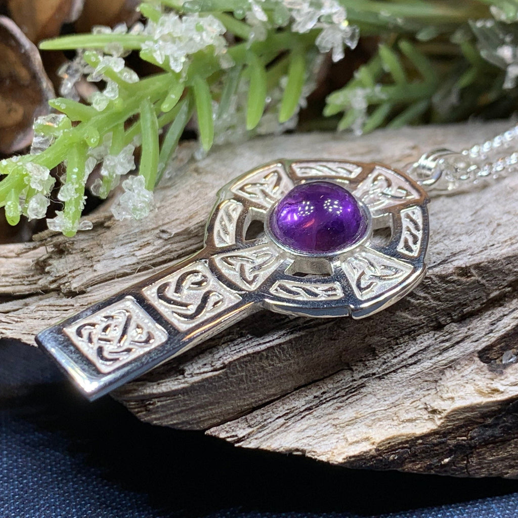 Amethyst Celtic Cross Necklace - Handmade in Scotland