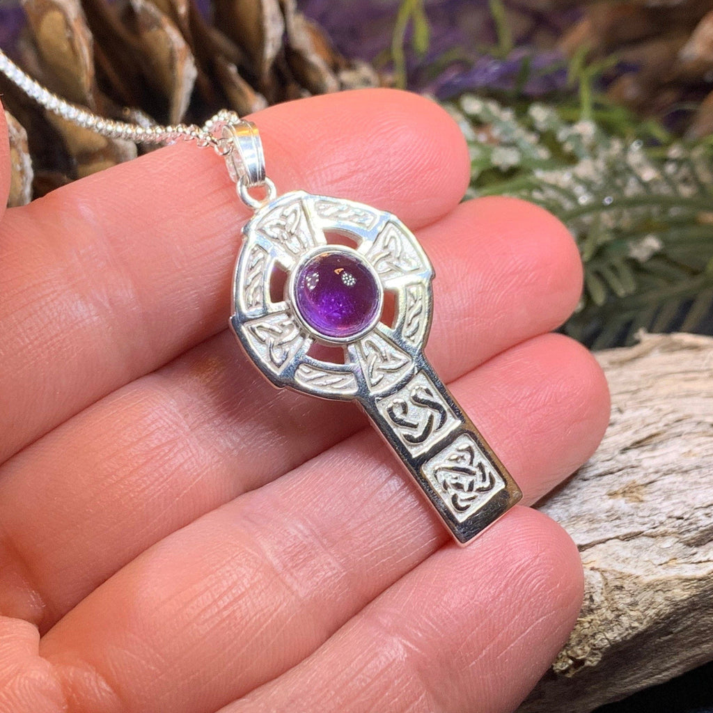 Amethyst Celtic Cross Necklace - Handmade in Scotland