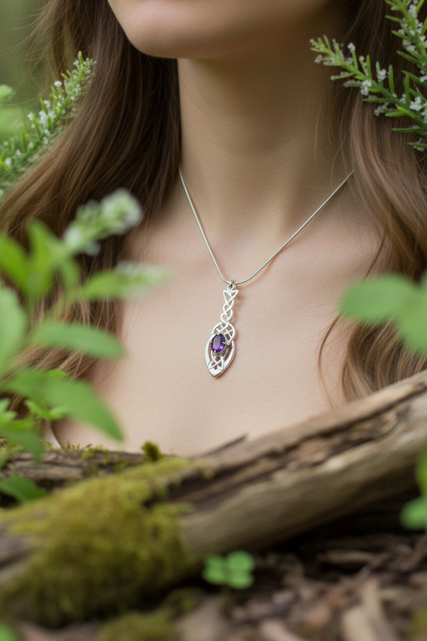 Georgina Celtic Knot Amethyst Necklace - Handmade in Scotland