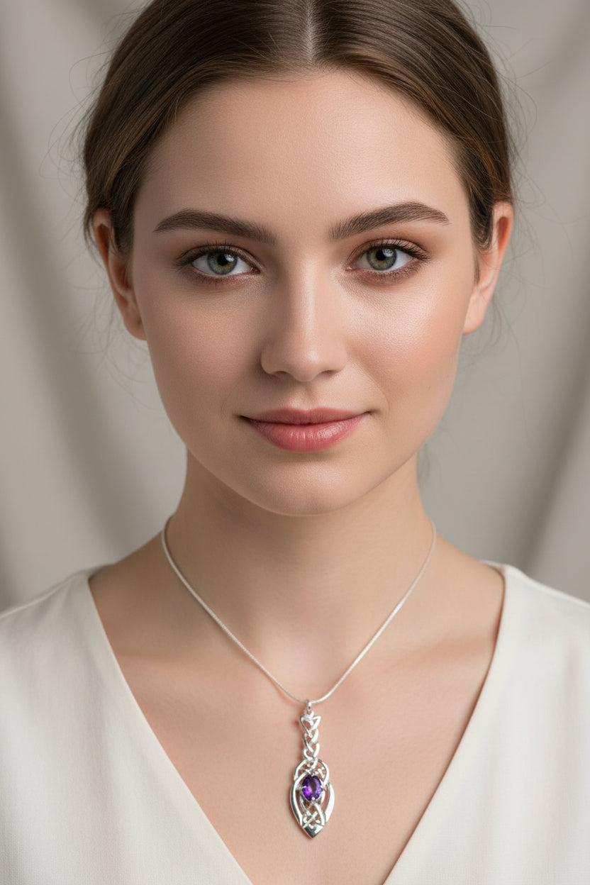 Georgina Celtic Knot Amethyst Necklace - Handmade in Scotland