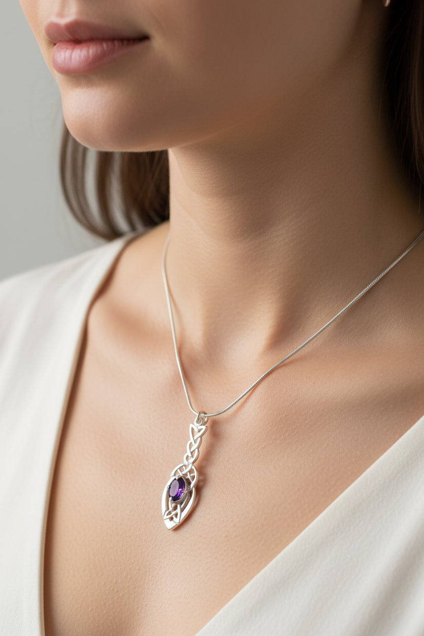 Georgina Celtic Knot Amethyst Necklace - Handmade in Scotland