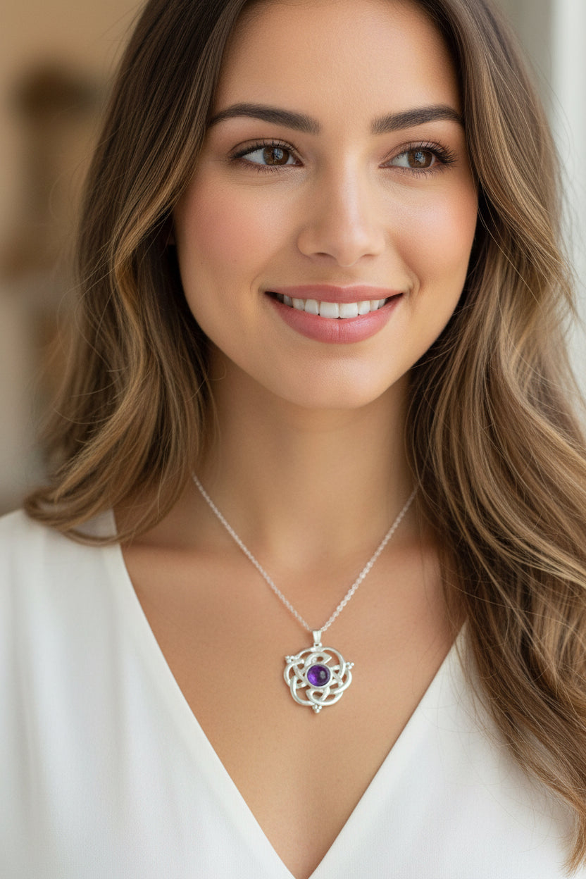 Kyrie Amethyst Celtic Knot Necklace - Handmade in Scotland
