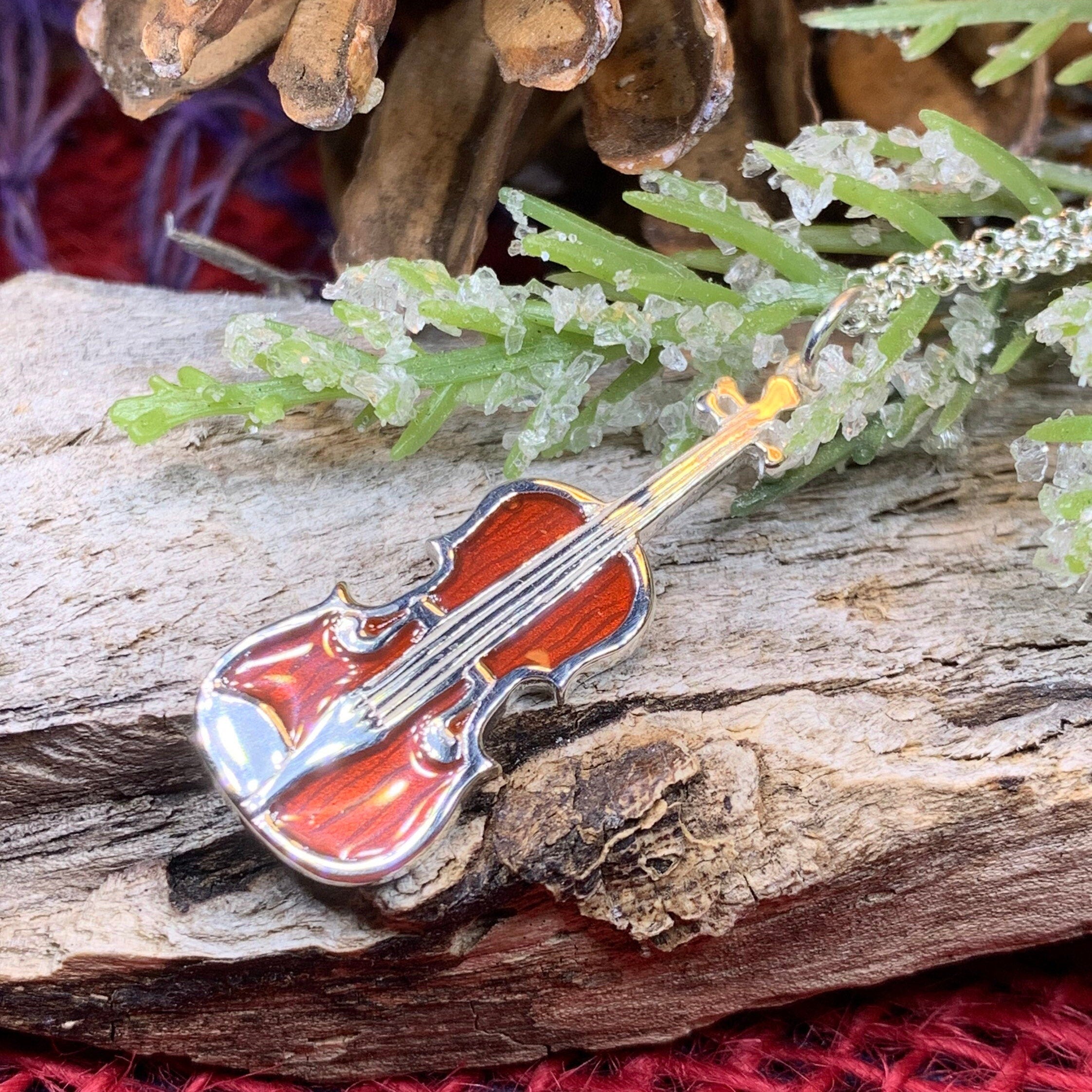 Realistic Enamel Fiddle Necklace - Handmade in Scotland
