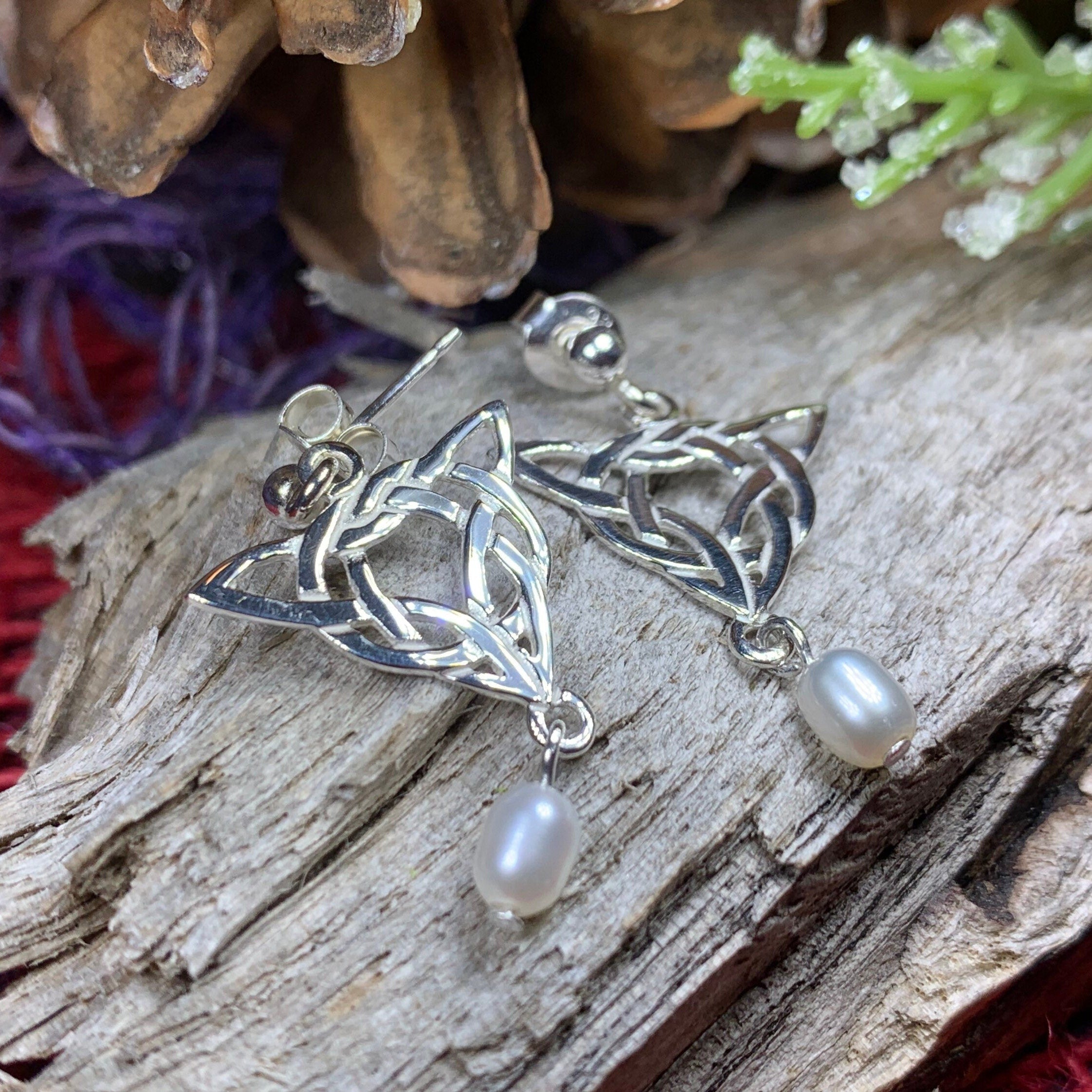 Averie Celtic Knot Earrings with Pearls - Handmade in Scotland