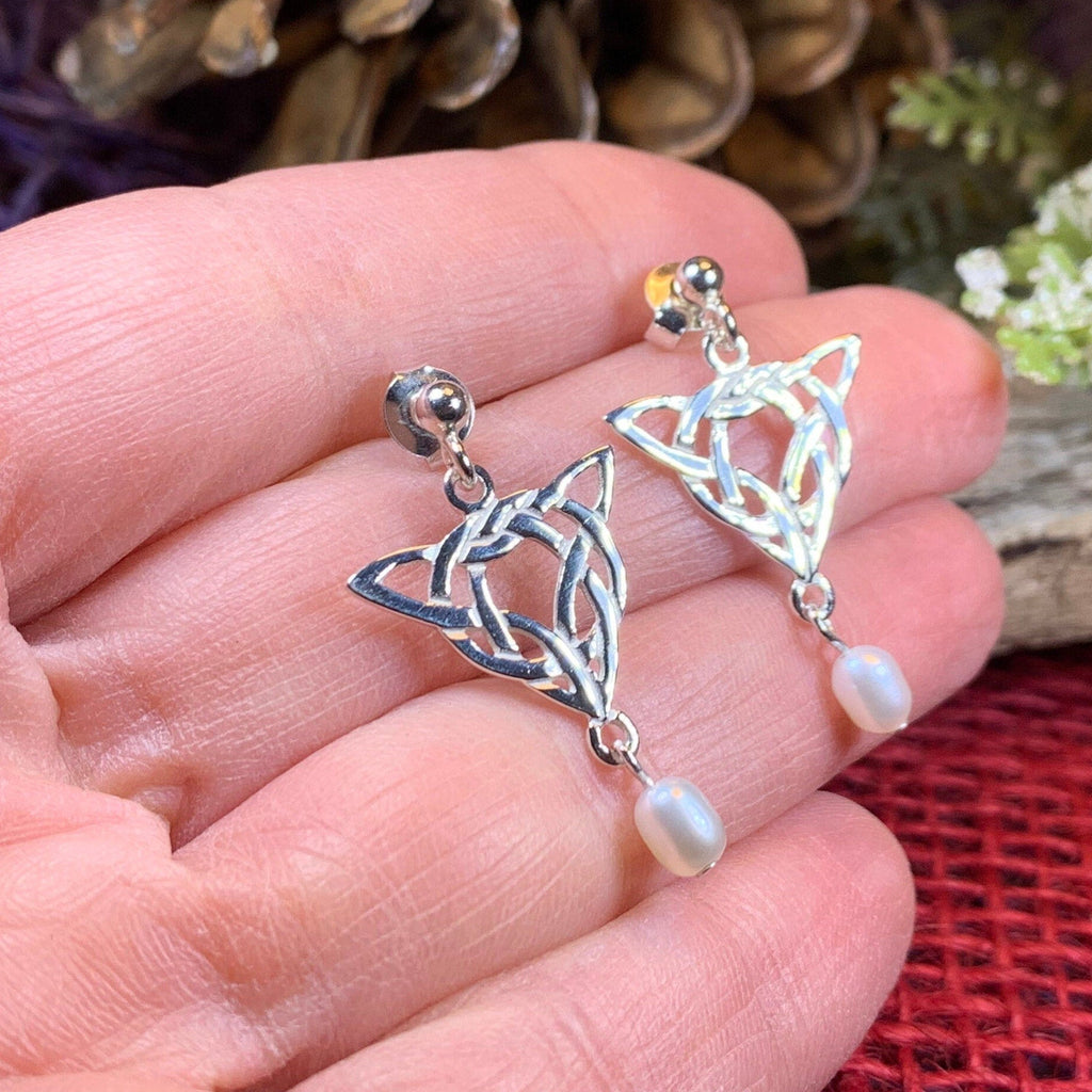 Averie Celtic Knot Earrings with Pearls - Handmade in Scotland