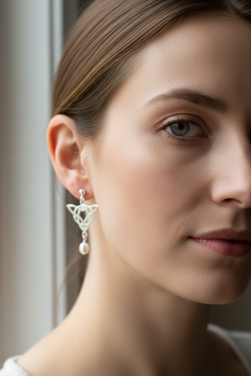 Averie Celtic Knot Earrings with Pearls - Handmade in Scotland