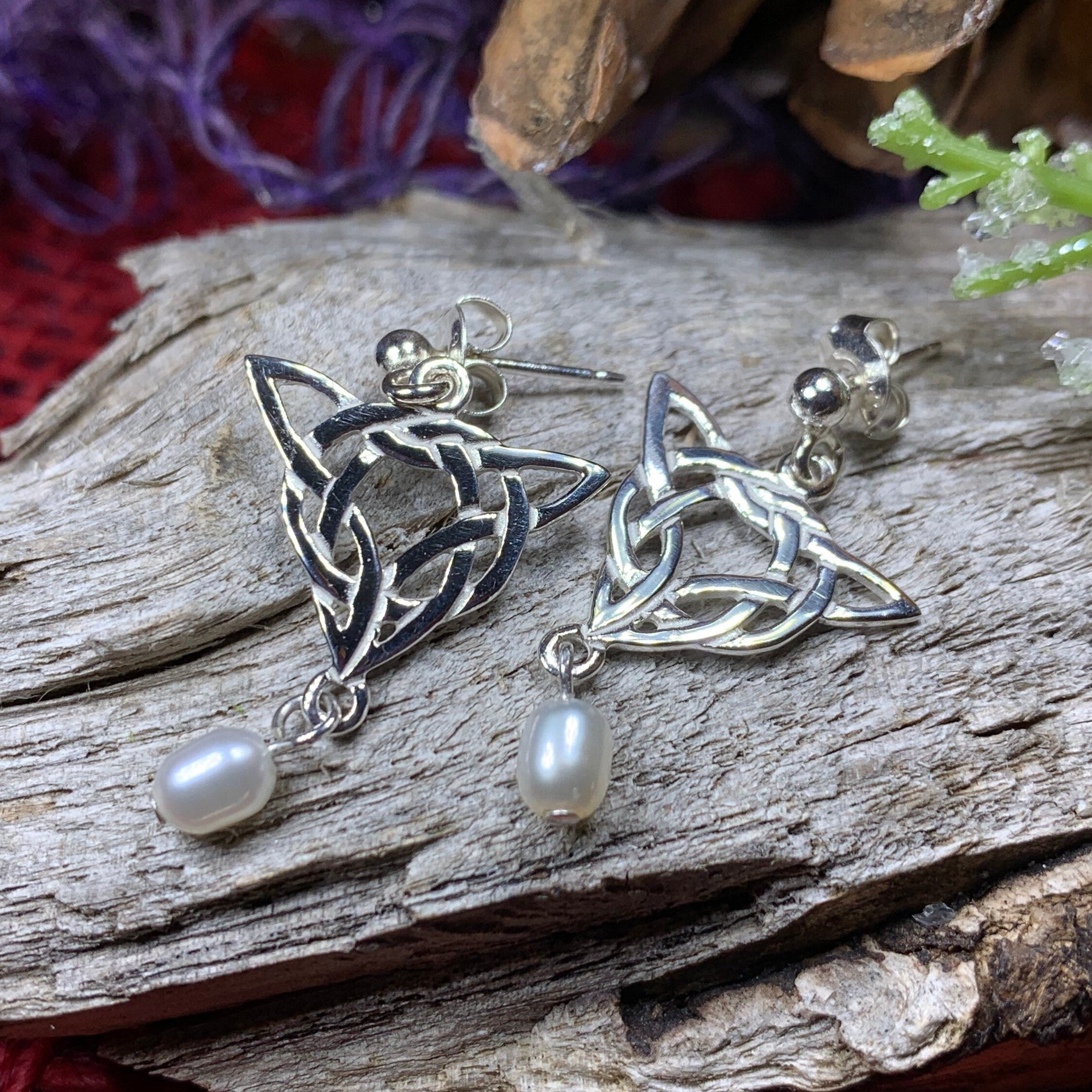 Averie Celtic Knot Earrings with Pearls - Handmade in Scotland