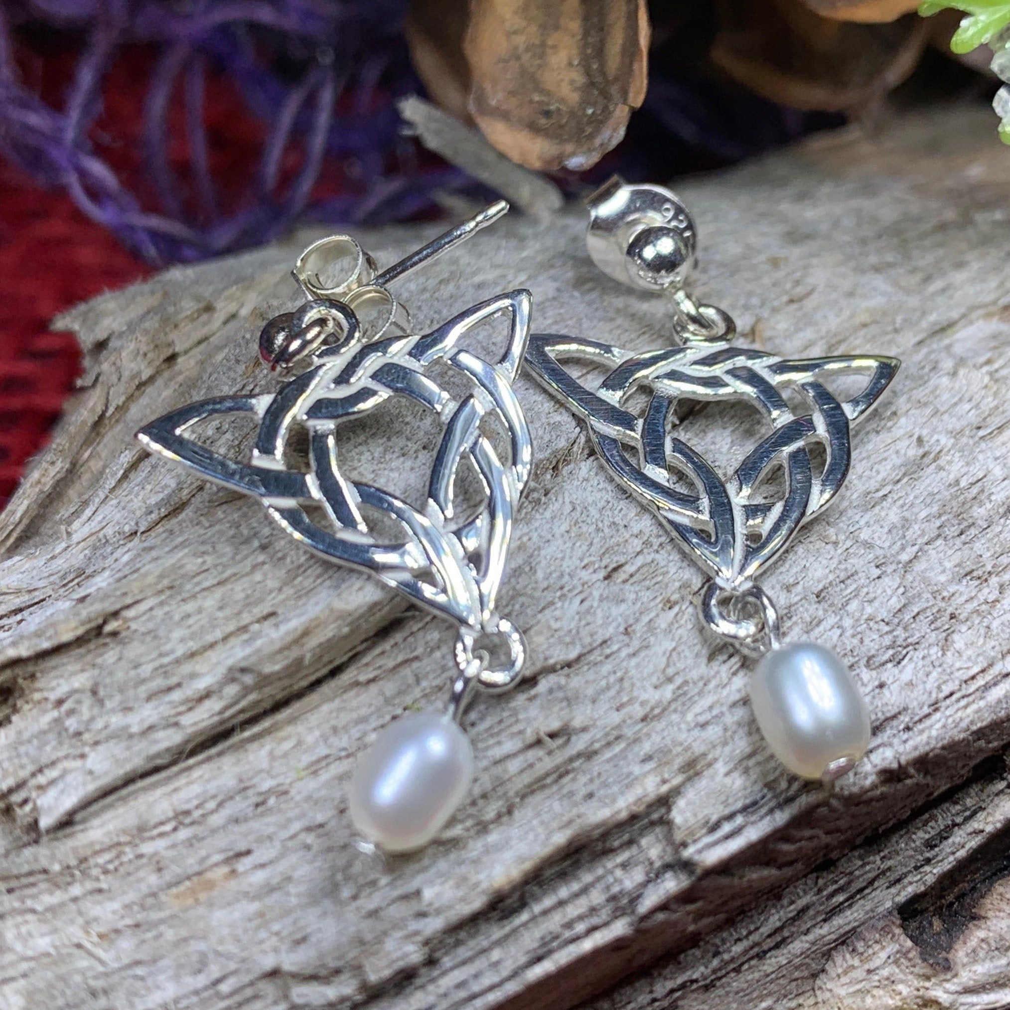 Averie Celtic Knot Earrings with Pearls - Handmade in Scotland