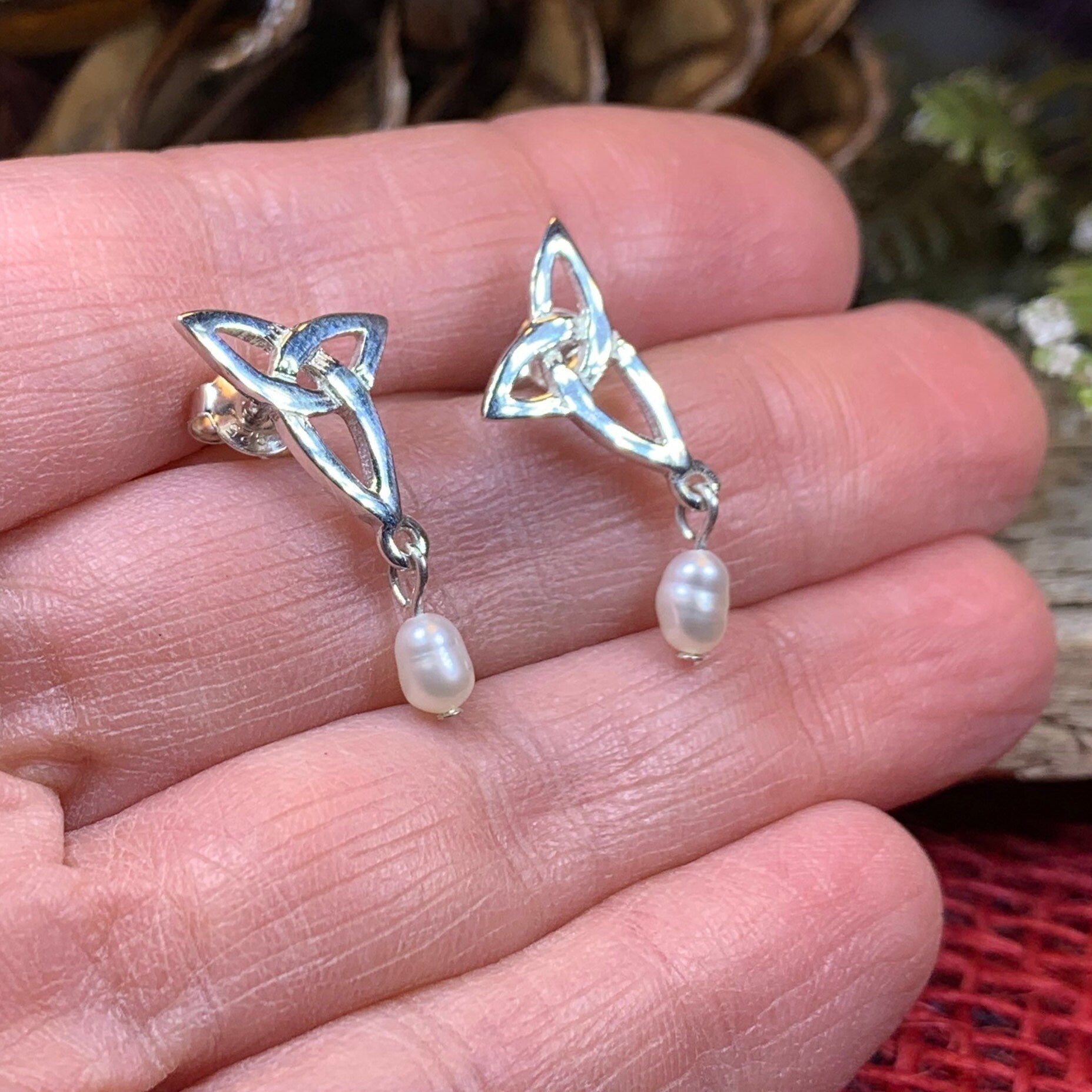 Katina Celtic Knot Pearl Earrings