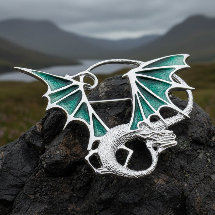 Meadowdancer Sterling Silver Dragon Brooch - Handmade in Scotland