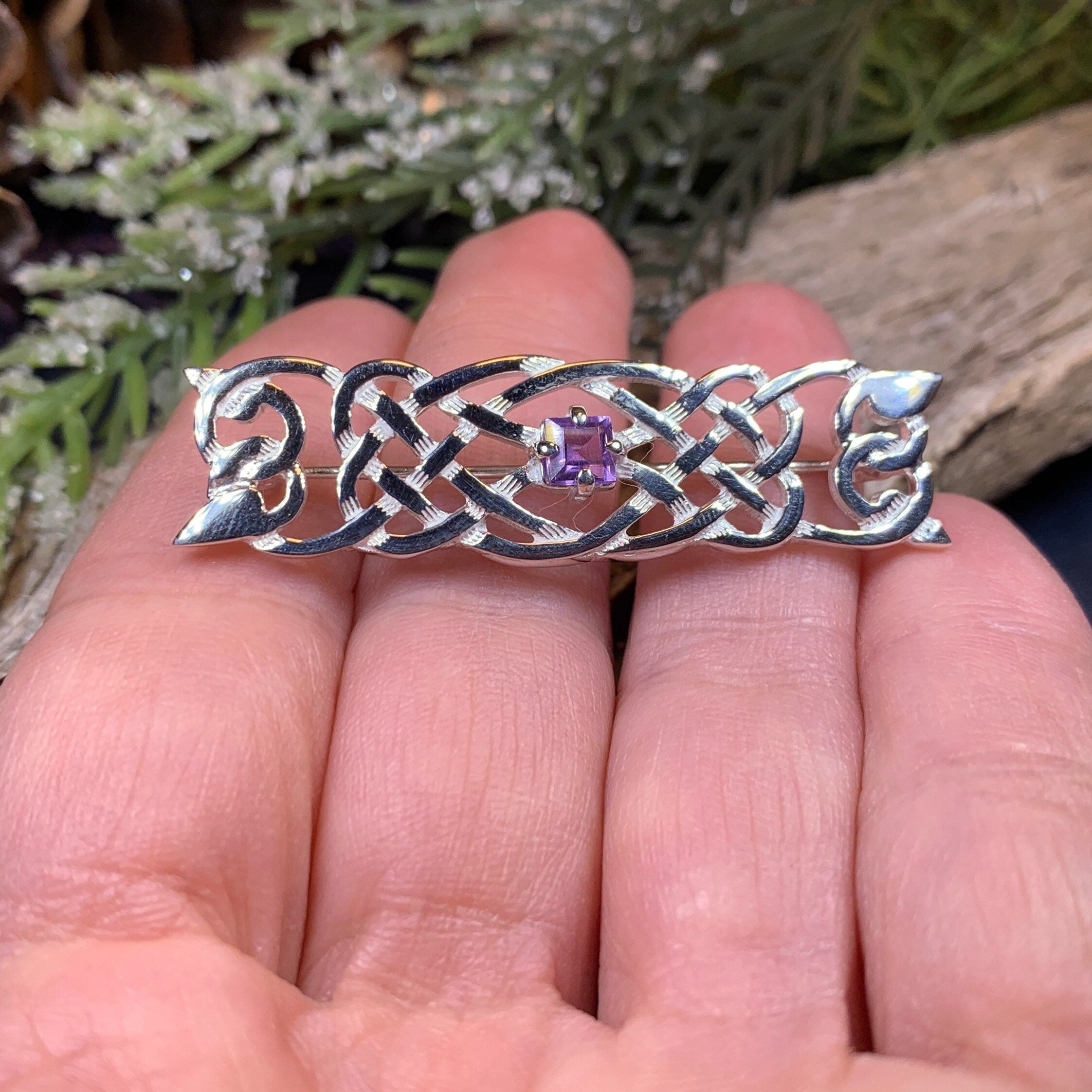 Aranel Amethyst Celtic Knot Brooch - Handmade in Scotland