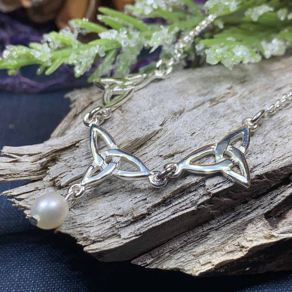 Pearl Celtic Knot Necklace - Handmade in Scotland