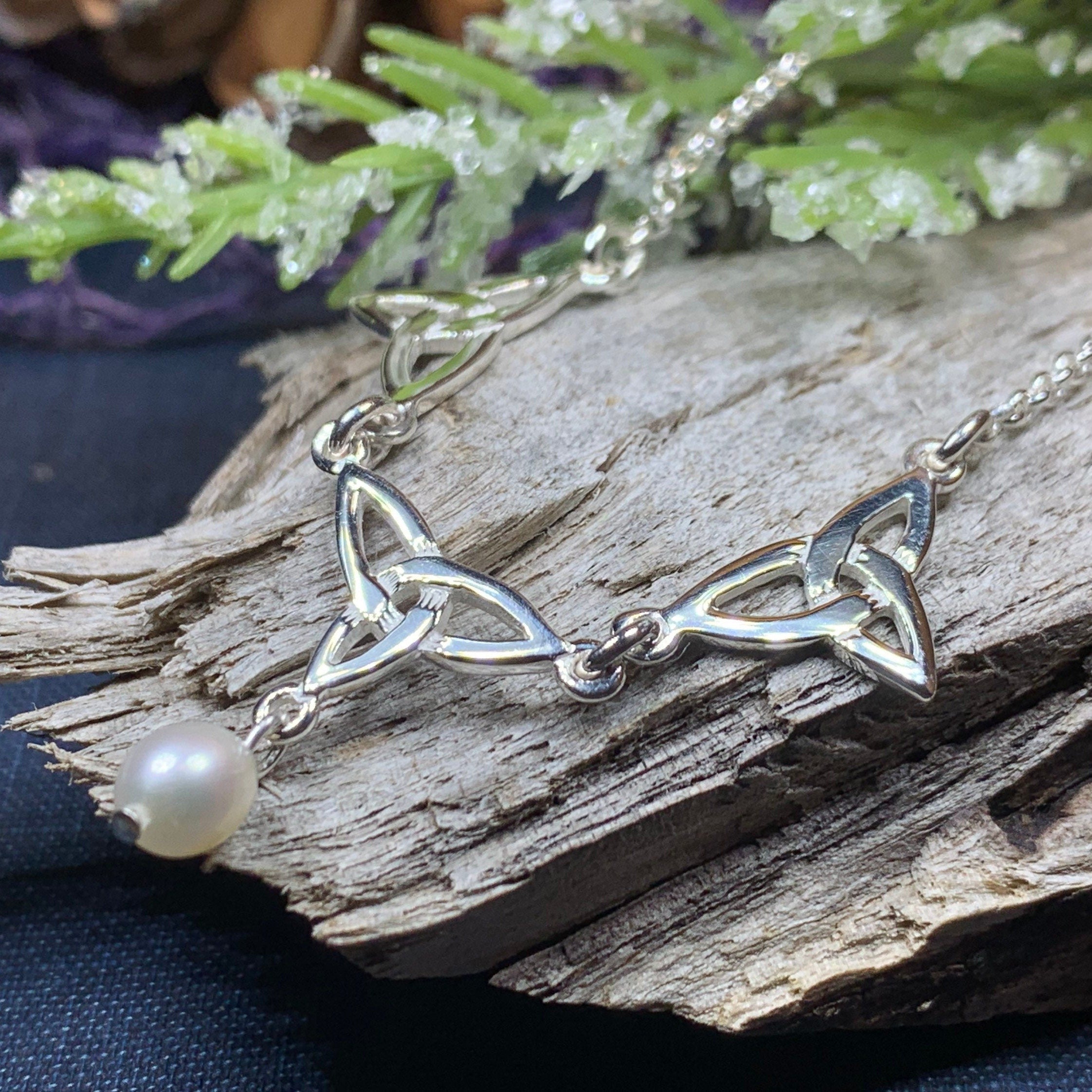 Pearl Celtic Knot Necklace - Handmade in Scotland