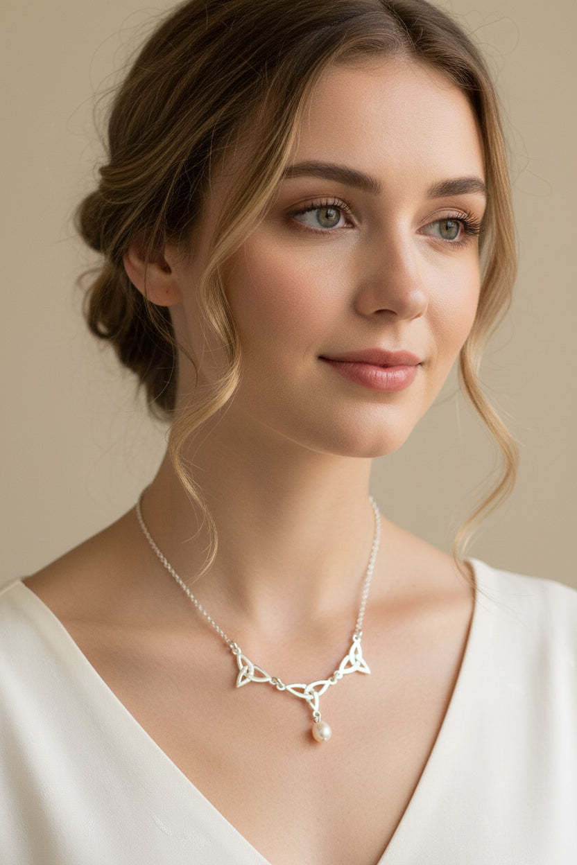 Pearl Celtic Knot Necklace - Handmade in Scotland