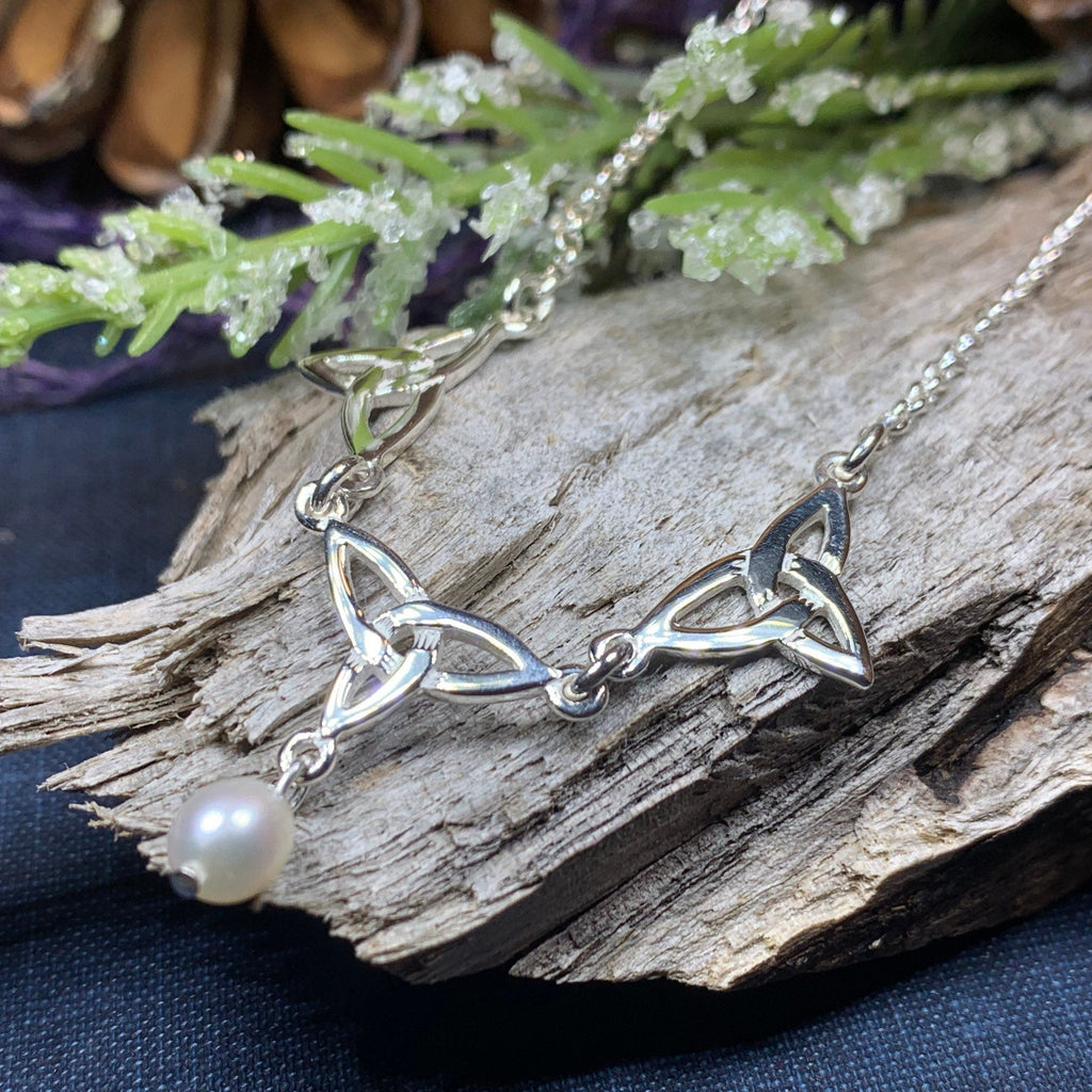Pearl Celtic Knot Necklace - Handmade in Scotland