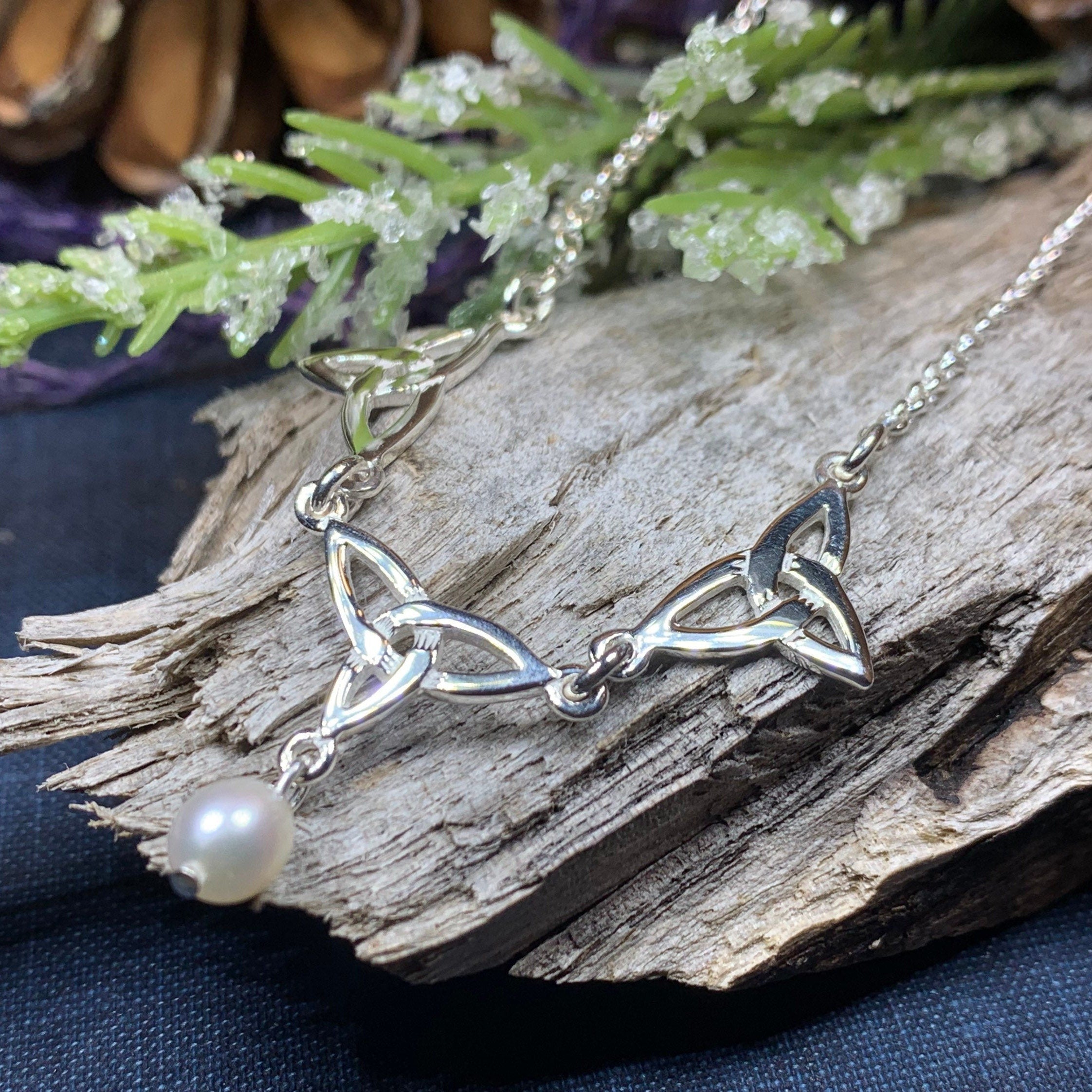 Pearl Celtic Knot Necklace - Handmade in Scotland