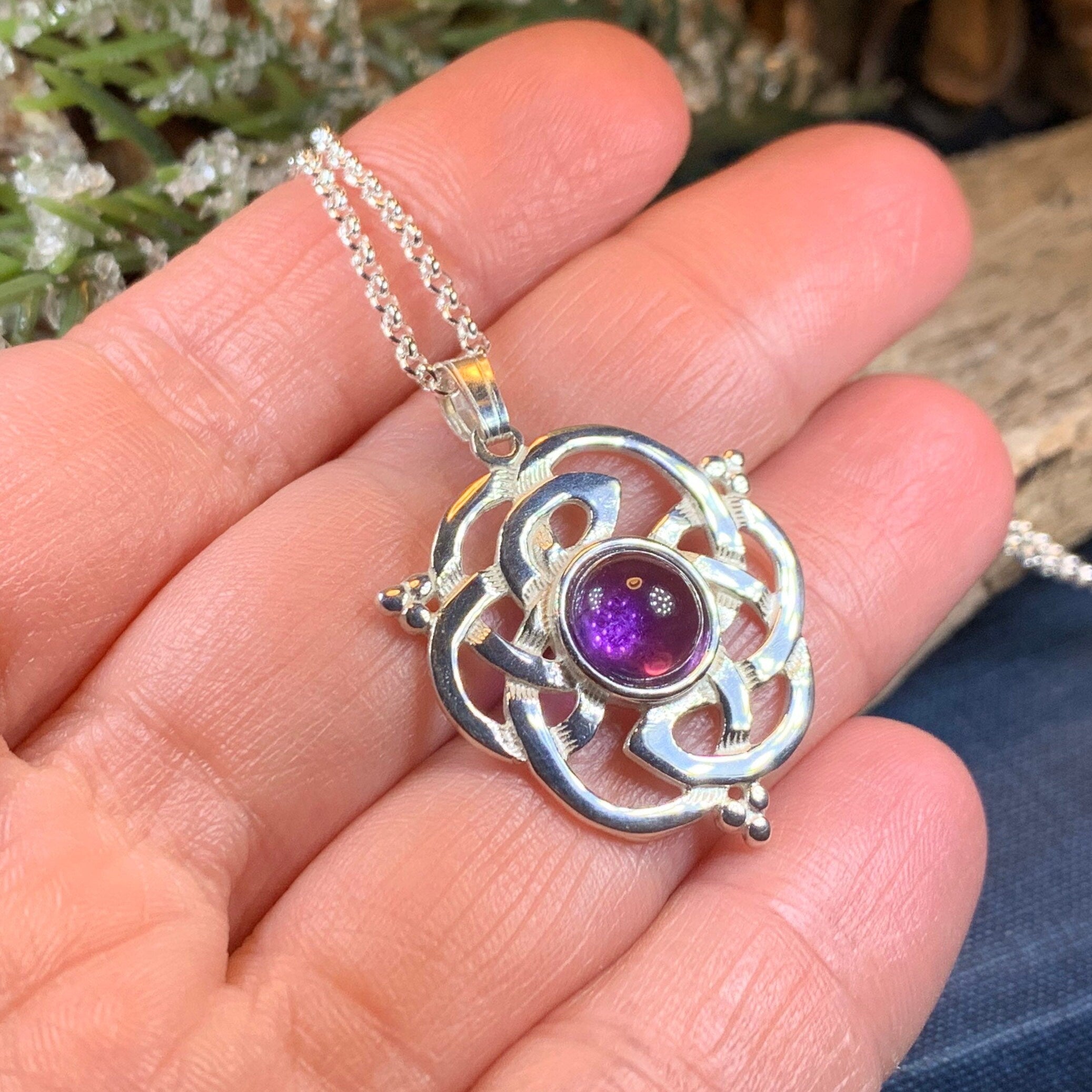 Kyrie Amethyst Celtic Knot Necklace - Handmade in Scotland