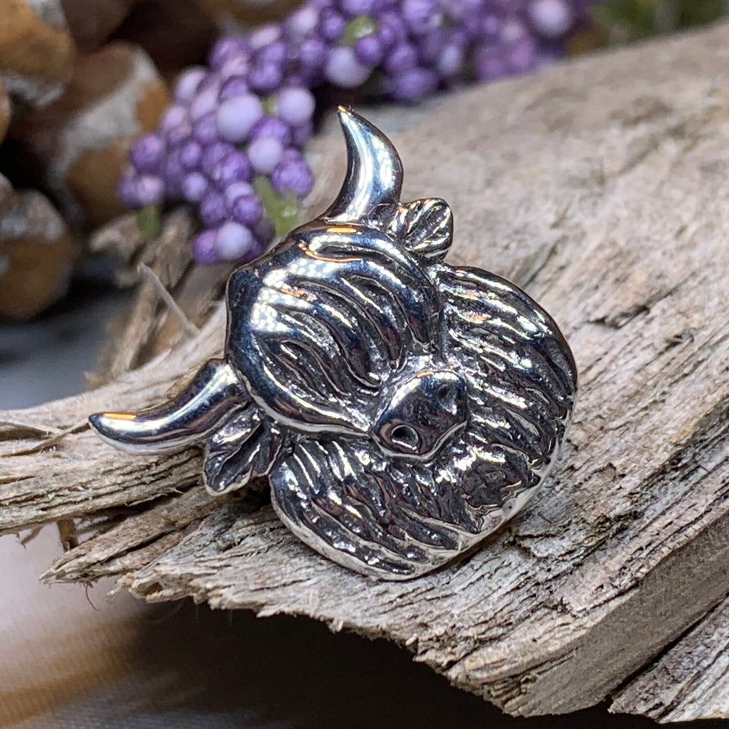 Shaggy Highland Cow Lapel Pin in Sterling Silver