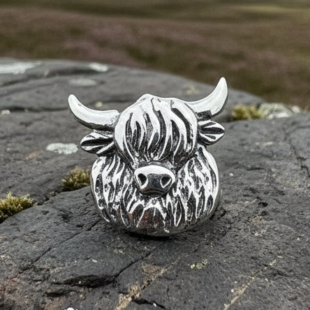 Shaggy Highland Cow Lapel Pin in Sterling Silver