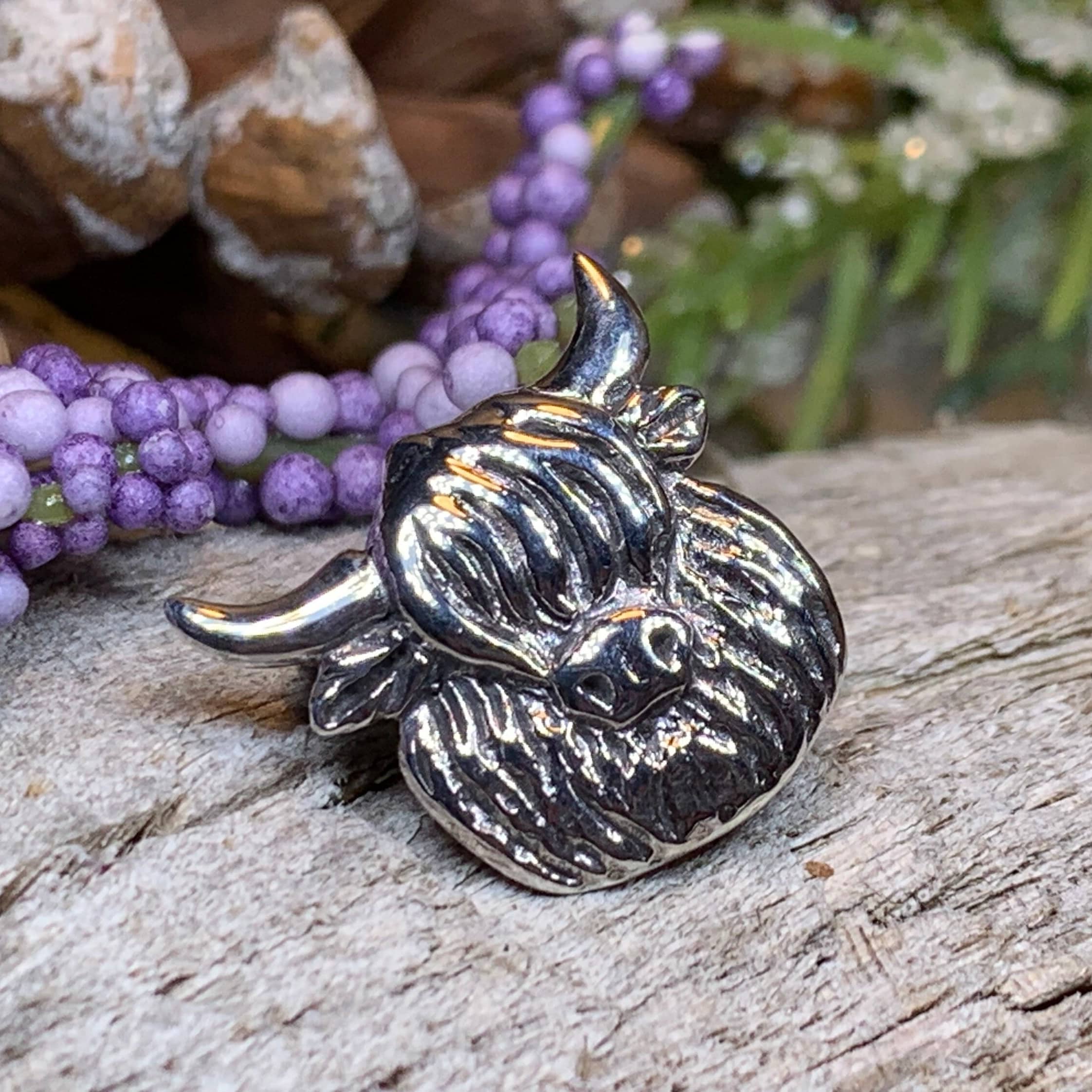 Shaggy Highland Cow Lapel Pin in Sterling Silver