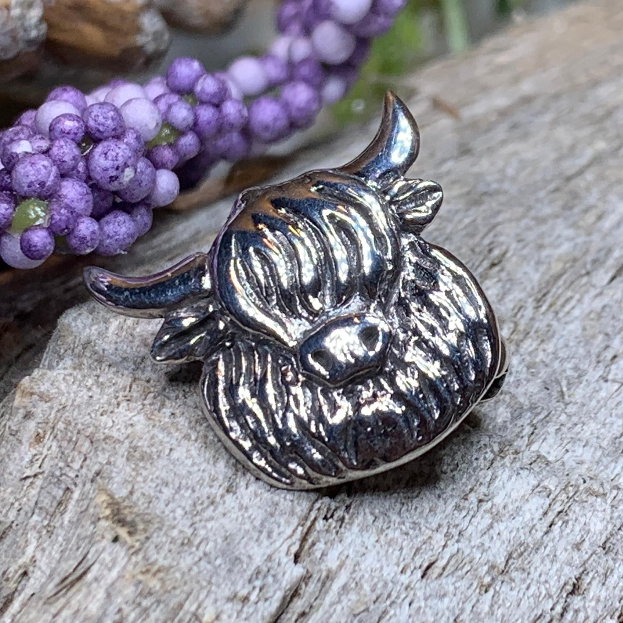 Shaggy Highland Cow Lapel Pin in Sterling Silver