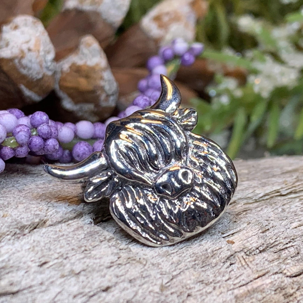 Shaggy Highland Cow Lapel Pin in Sterling Silver