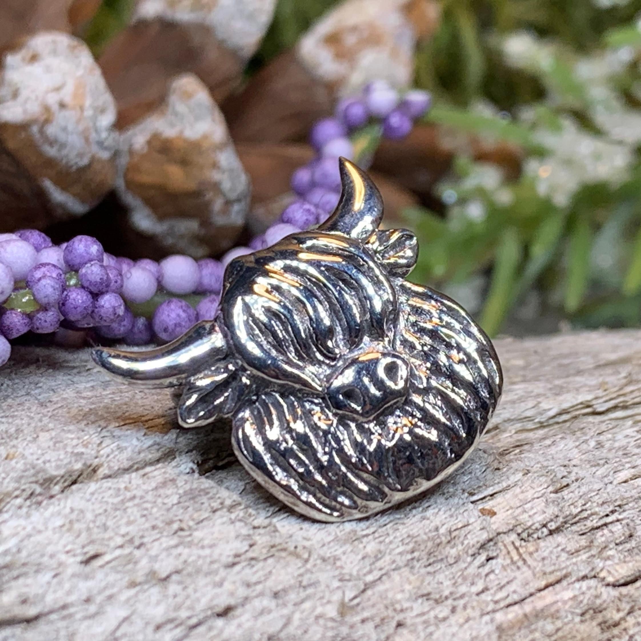 Shaggy Highland Cow Lapel Pin in Sterling Silver