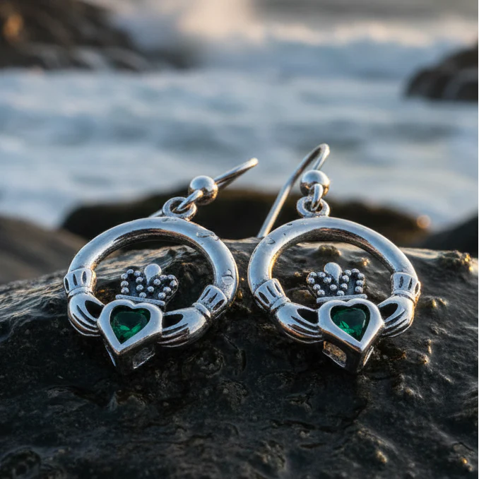 Kerry Irish Claddagh Earrings in Sterling Silver