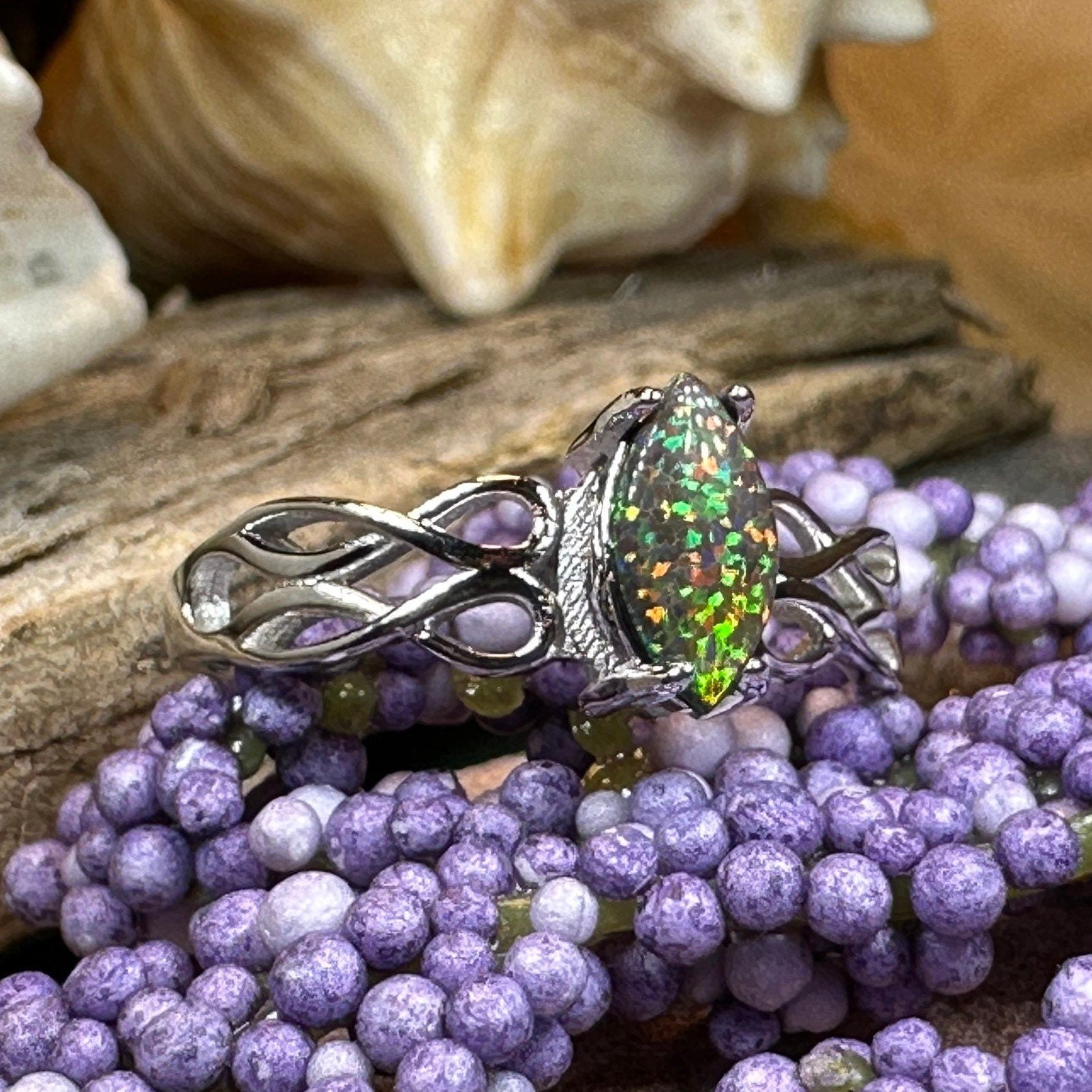 Astrid Celtic Fire Opal Ring in Sterling Silver