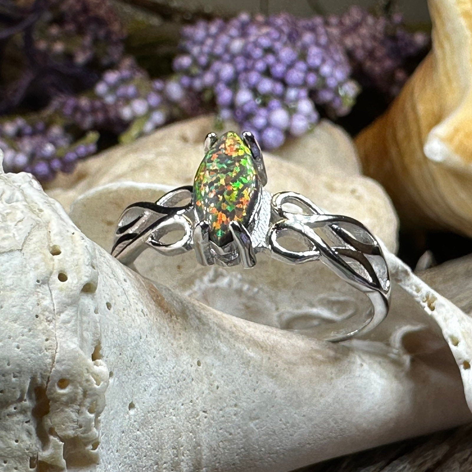 Astrid Celtic Fire Opal Ring in Sterling Silver