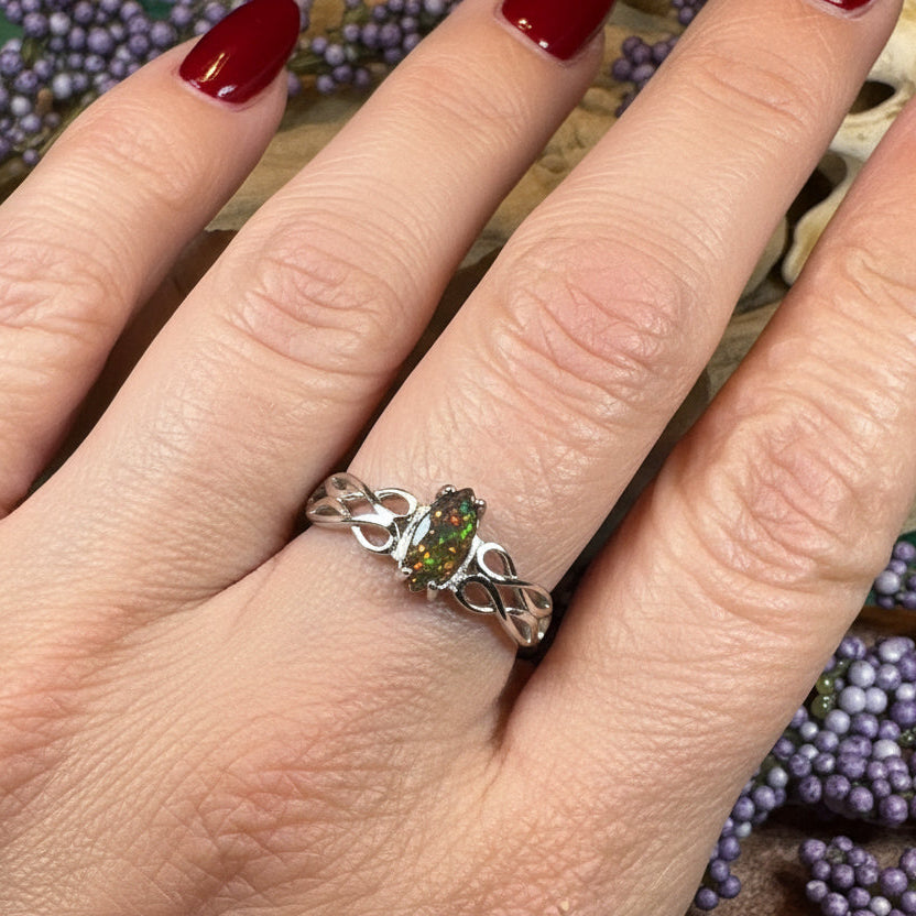 Astrid Celtic Fire Opal Ring in Sterling Silver