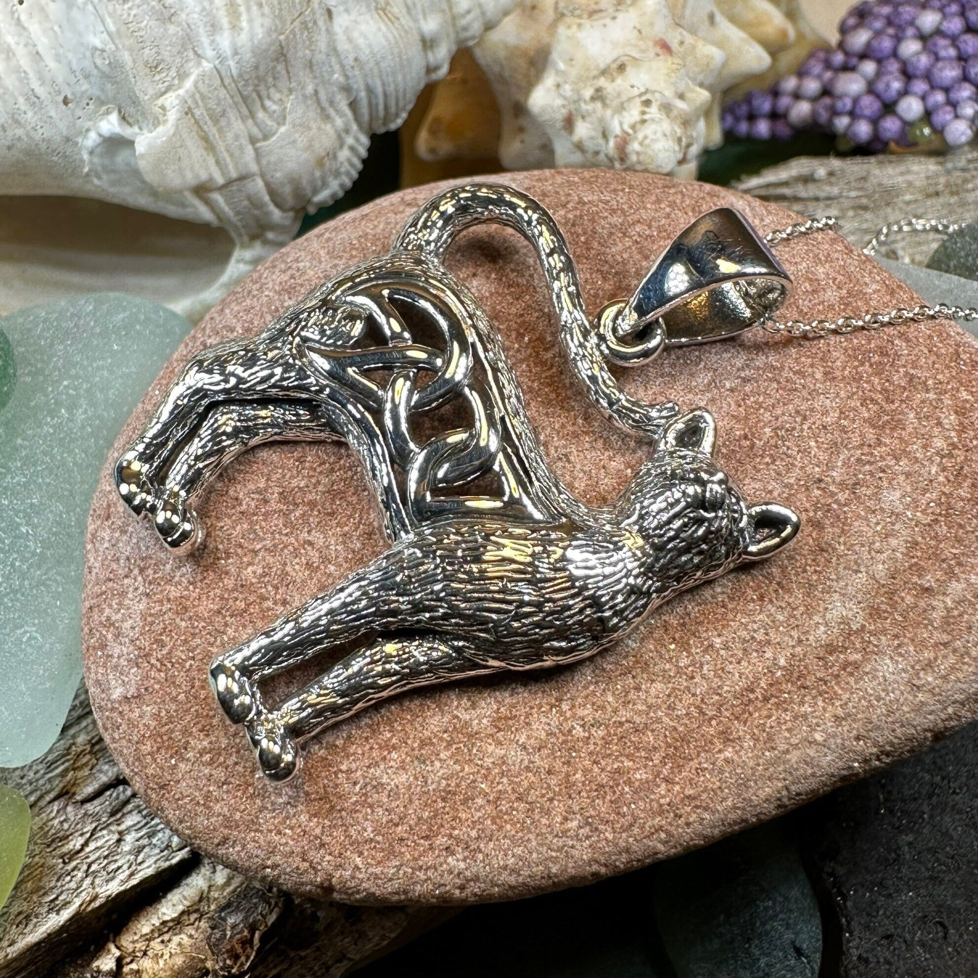 Eislyn Celtic Cat Necklace in Sterling Silver