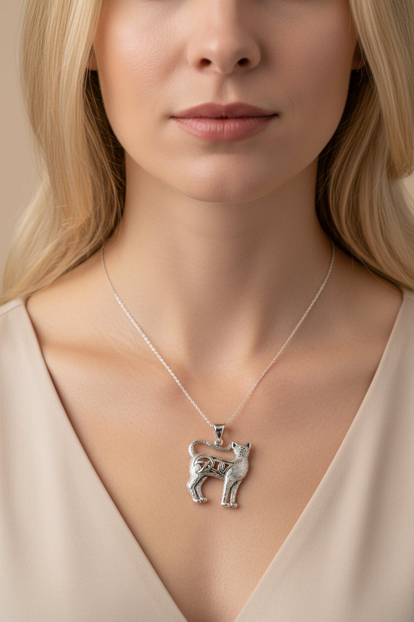 Eislyn Celtic Cat Necklace in Sterling Silver