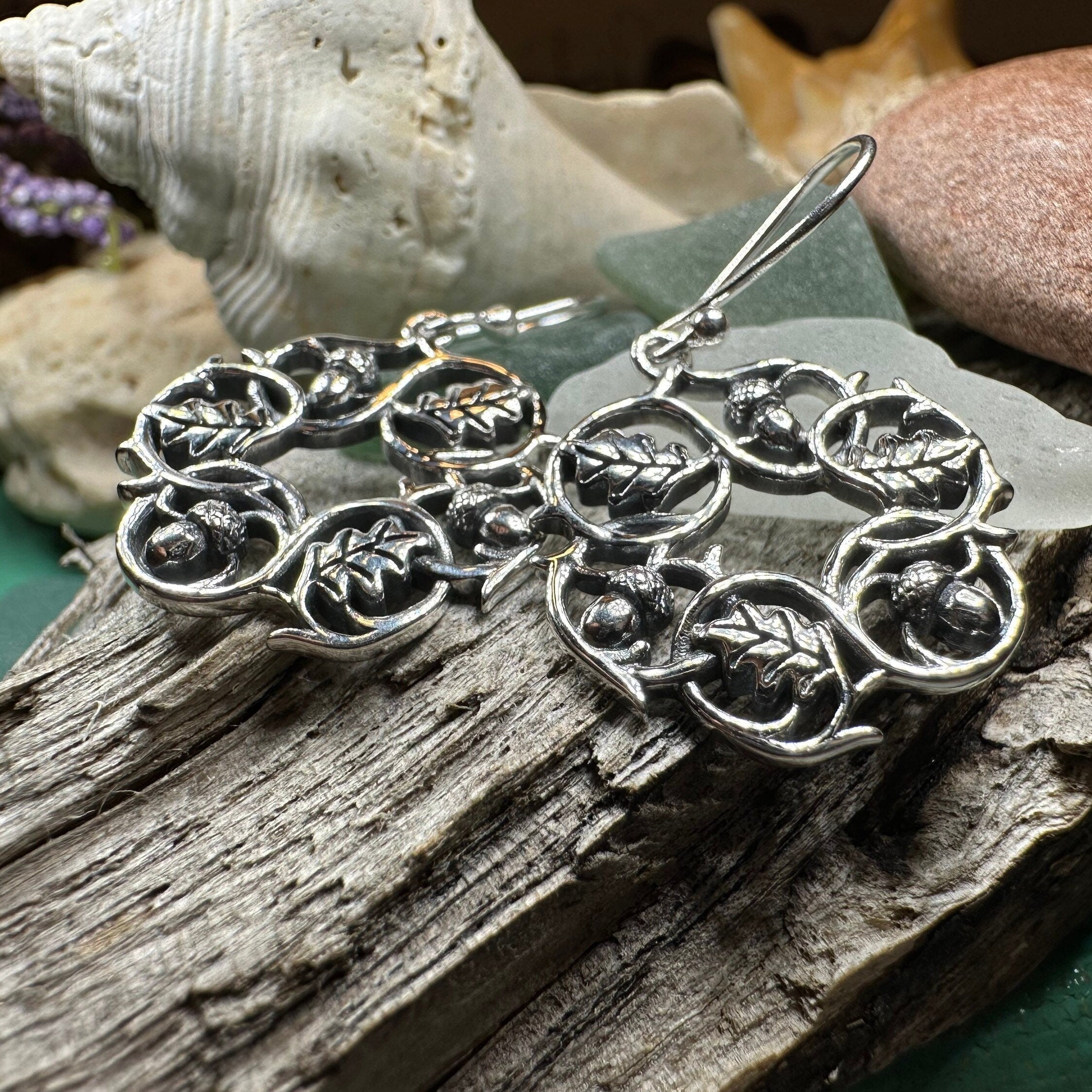 Sterling Silver Oak Leaf Wreath Earrings for Women