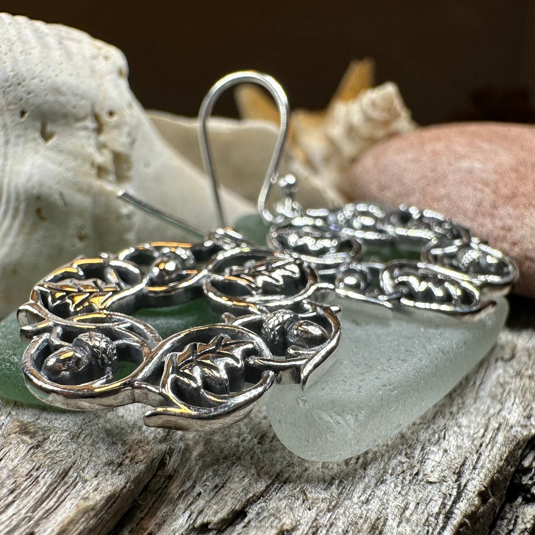 Sterling Silver Oak Leaf Wreath Earrings for Women