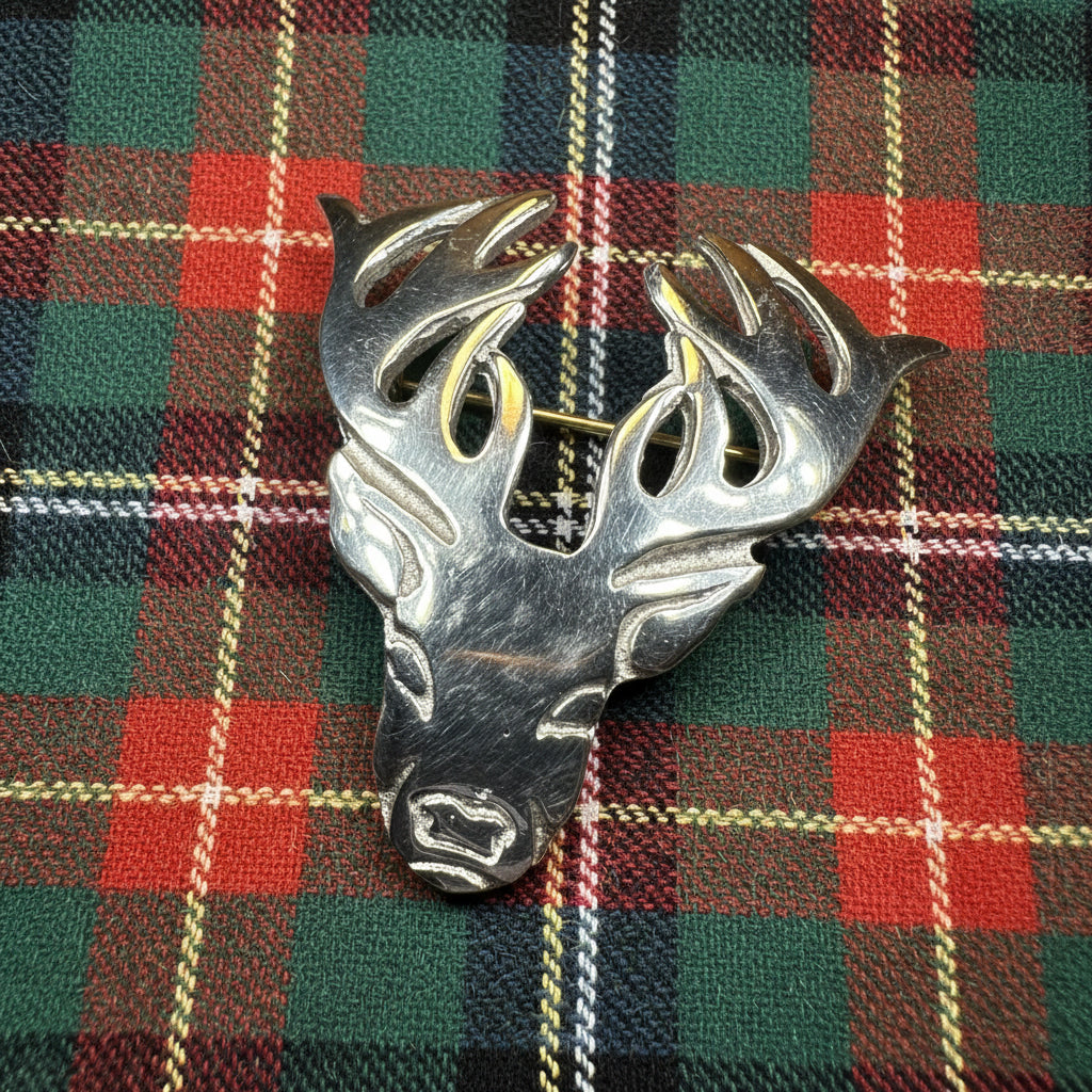 Elegant Pewter Stag Brooch - Handmade in Scotland