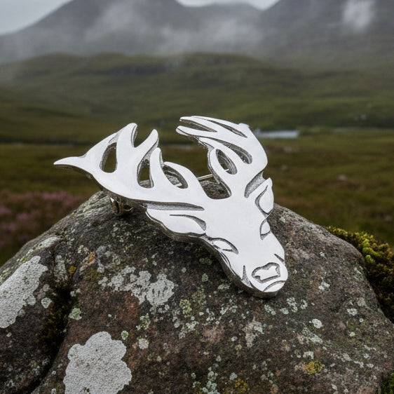Elegant Pewter Stag Brooch - Handmade in Scotland