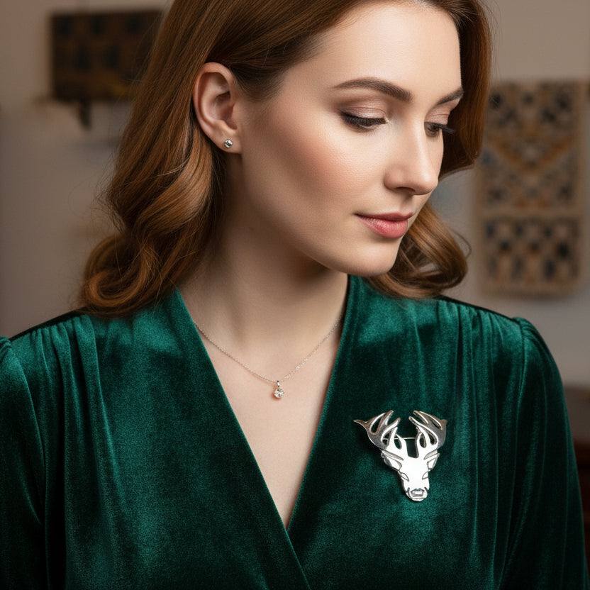 Elegant Pewter Stag Brooch - Handmade in Scotland
