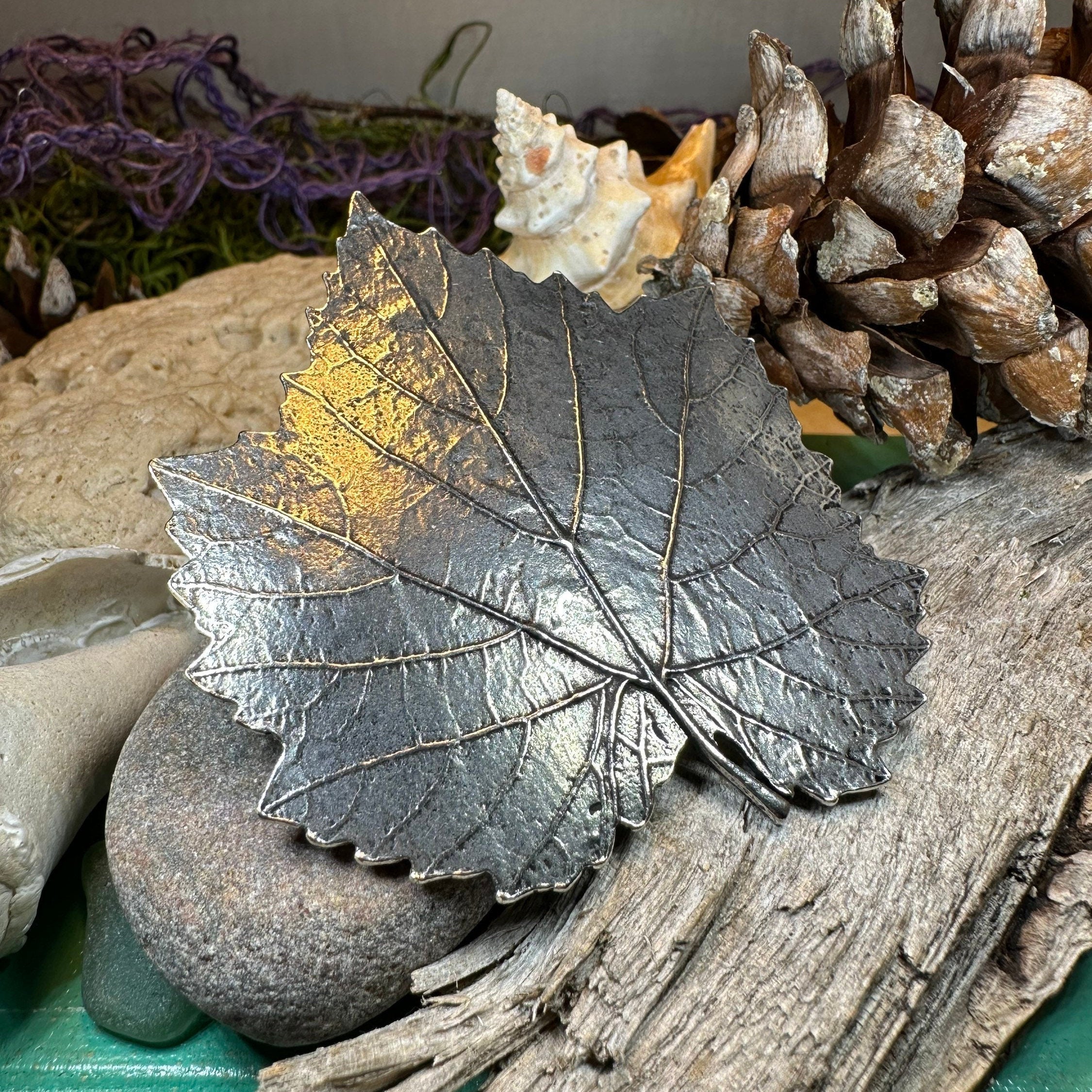 Pewter Grape Leaf Hair Clip for Women