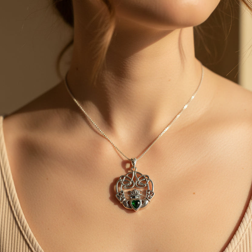 Irish Belle Claddagh Necklace in Sterling Silver