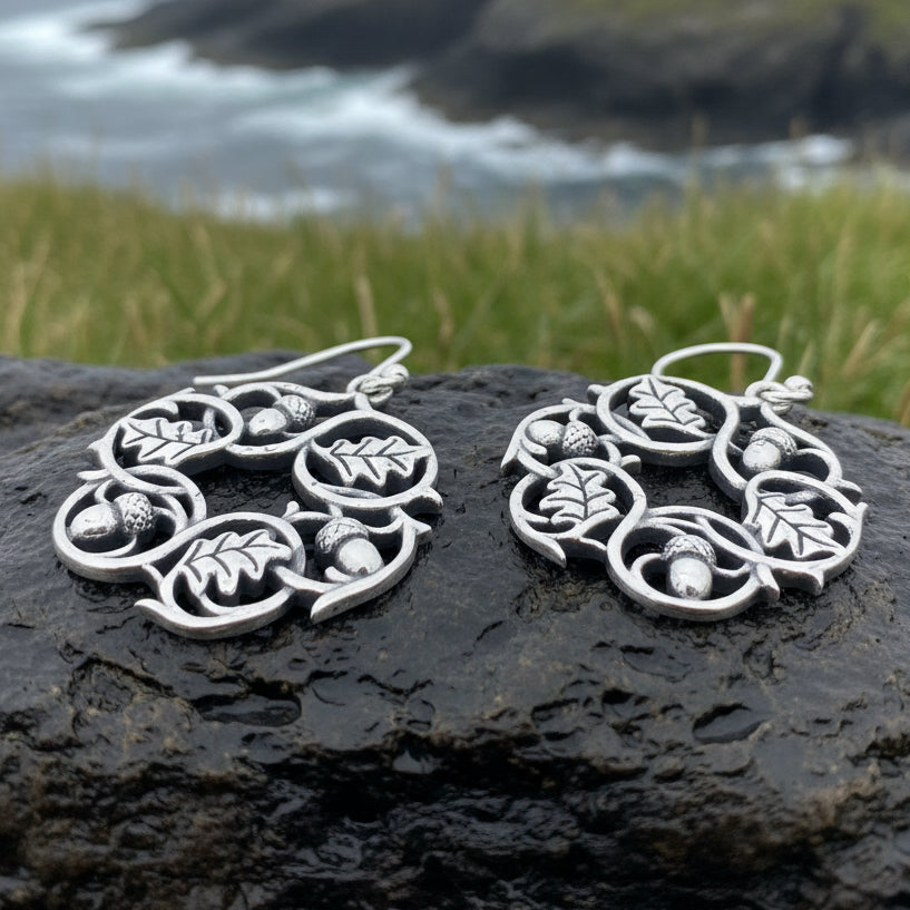 Sterling Silver Oak Leaf Wreath Earrings for Women
