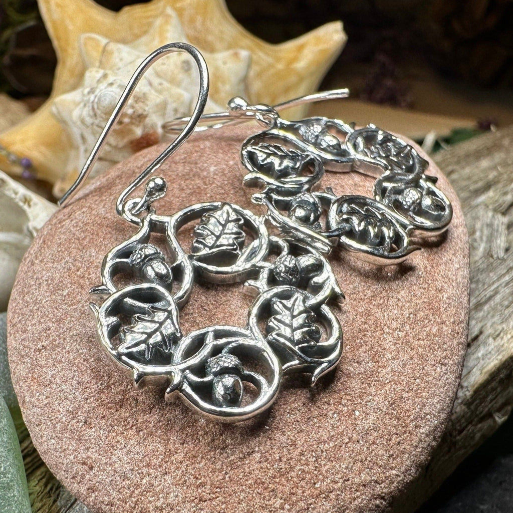 Sterling Silver Oak Leaf Wreath Earrings for Women