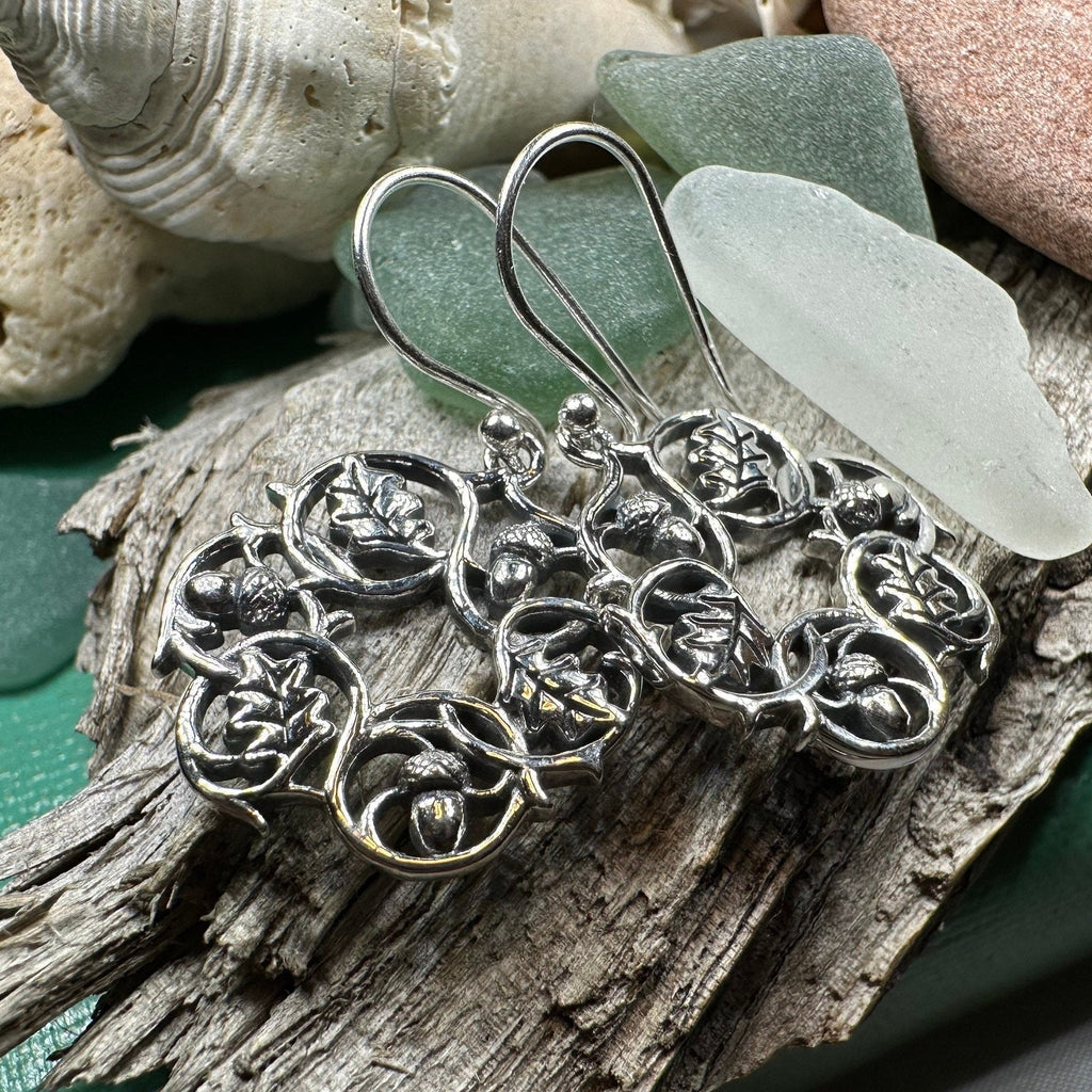 Sterling Silver Oak Leaf Wreath Earrings for Women