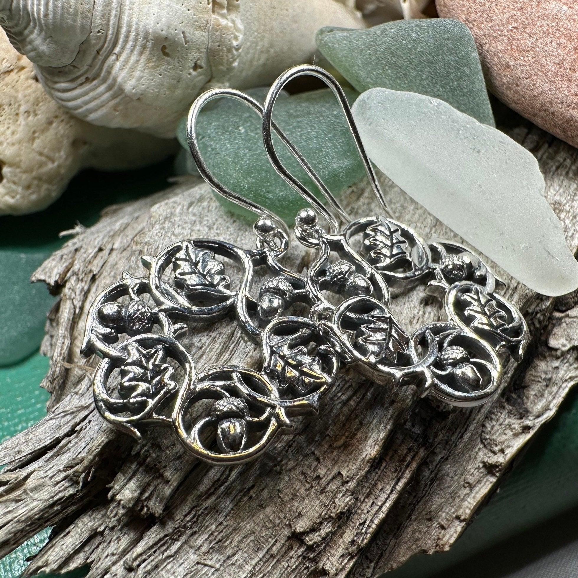 Sterling Silver Oak Leaf Wreath Earrings for Women
