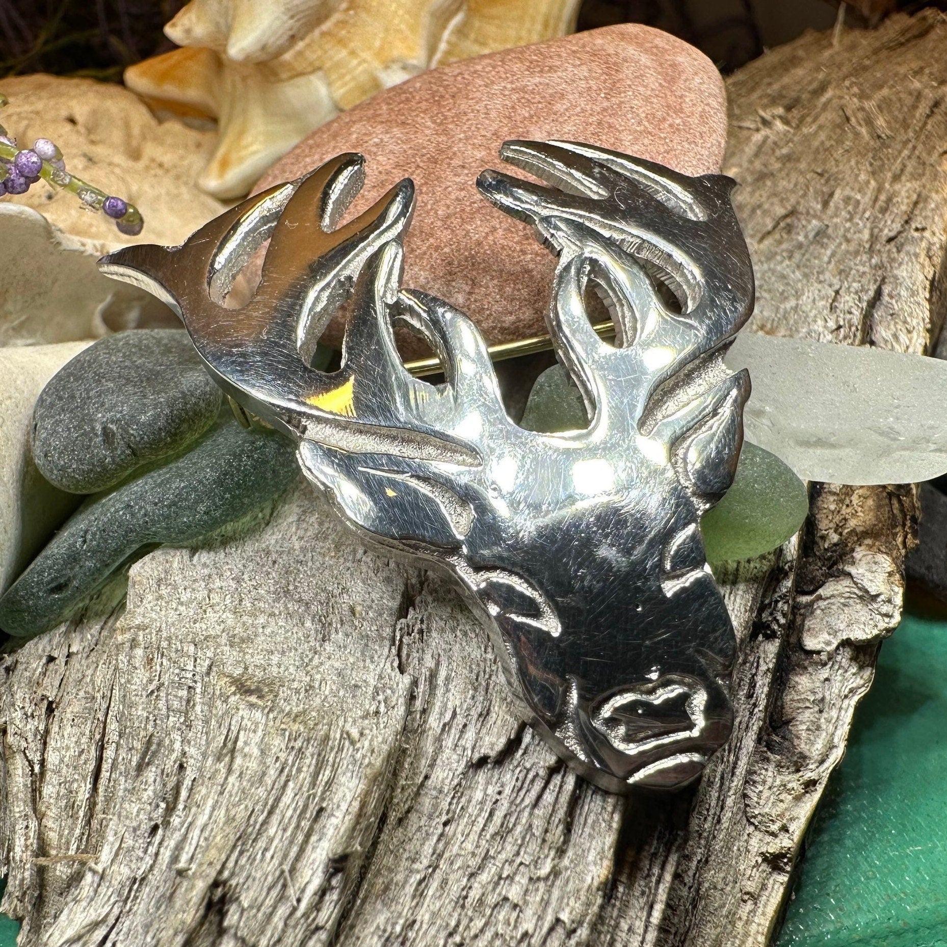 Elegant Pewter Stag Brooch - Handmade in Scotland