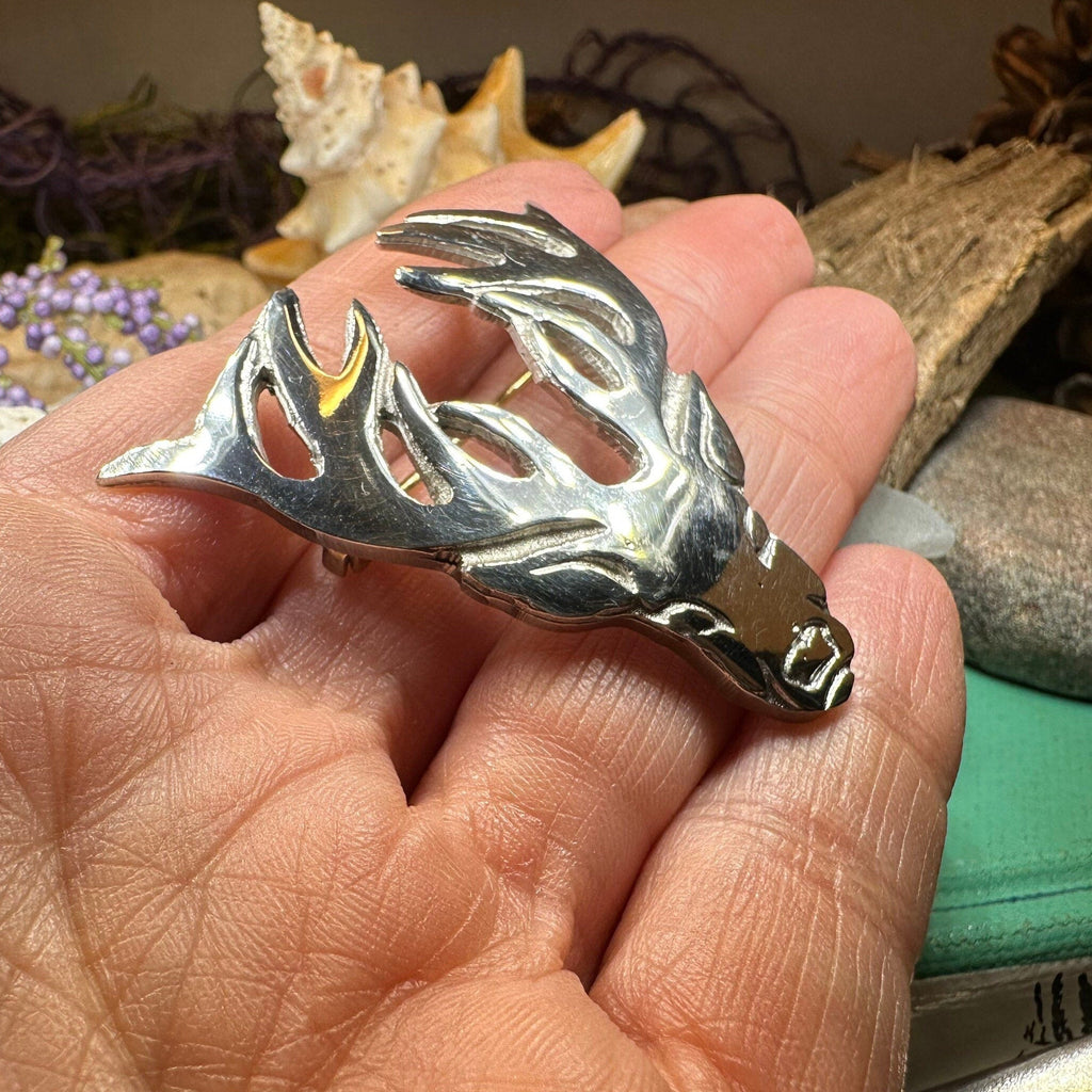 Elegant Pewter Stag Brooch - Handmade in Scotland